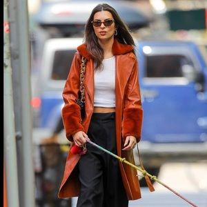 SOLD Blank NYC Faux Leather Trench Coat With Faux Fur Trim Blue NWT